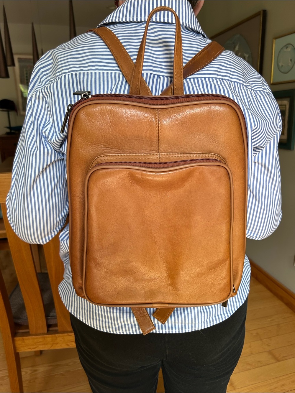 Classic Tan Leather Backpack for Woman or Man